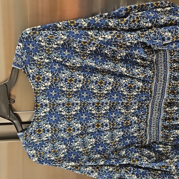 💕MAX STUDIO Elbow Sleeve Ruffle Midi Dress Spruce Fold Flower Grid Panel L NWT - Picture 8 of 14